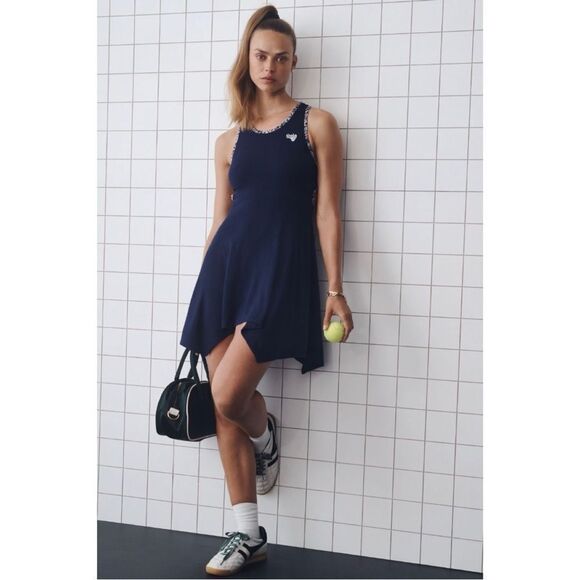NEW Gola x Anthropologie Sun's Out Navy Floral Asymmetrical Mini Tennis Dress - Picture 1 of 8